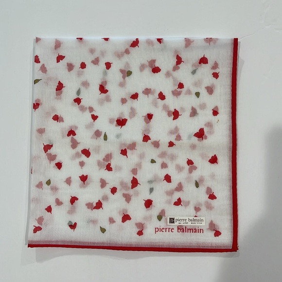 Pierre Balmain Handkerchief Women Floral Red Pattern 100% Cotton Square 17” - Picture 2 of 6